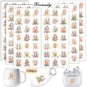 UV DTF Transfer Sheets Stickers 126 Pieces Of Easter Bunny Uvdtf Stickers Colorful UV DTF Transfer Stickers High-Viscosity UV DTF Transfer Paper Suitable For Keychains Pendants And Mugs UV DTF Keychain Stickers Pendant Decorations Keychain