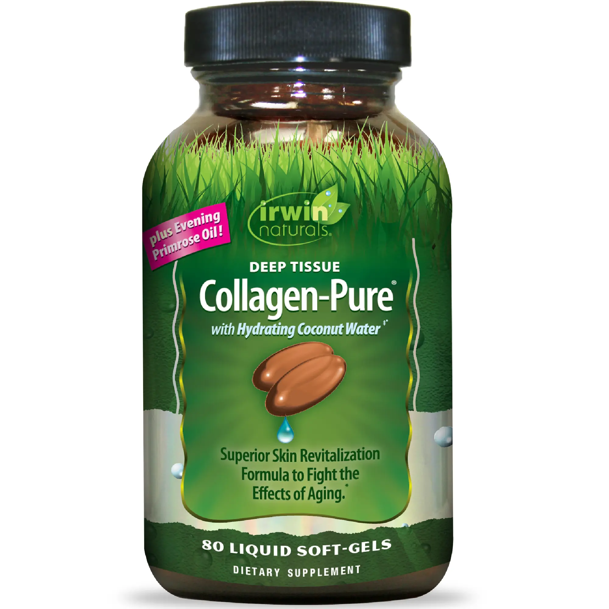 Deep Tissue Collagen-Pure | 2,000 mg Hydrolyzed Collagen Types I & III with Evening Primrose, Coconut Water & Biotin | Skin & Connective Tissue Support | 80 Liquid Soft-Gels