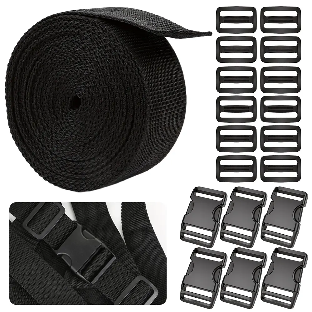 19 PCS Buckle & Strap Kit1.5 Inch Wide Polyester Webbing Stronger Than Nylon, 6 Plastic Quick Release Buckles & 12 Triglide Clips, Adjustable Extender Straps for Backpack, Dog Collar, Belt Bag,summerwins summerwins