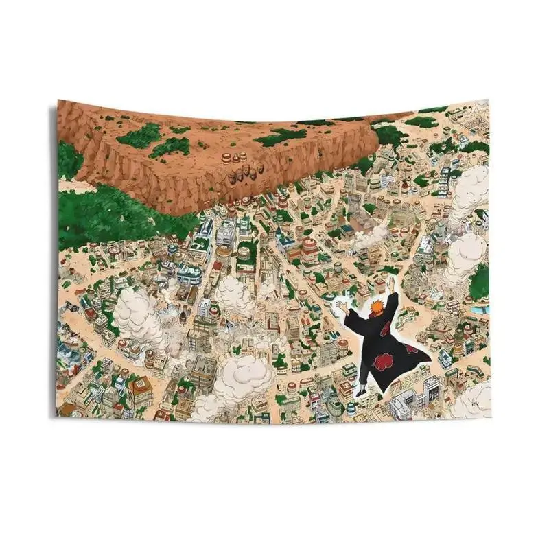 N4rut0 Konoha Village Attack Wall Tapestry  Pain vs Konoha Anime Wall Art for Bedroom & Dorm DecorTapestry Decor