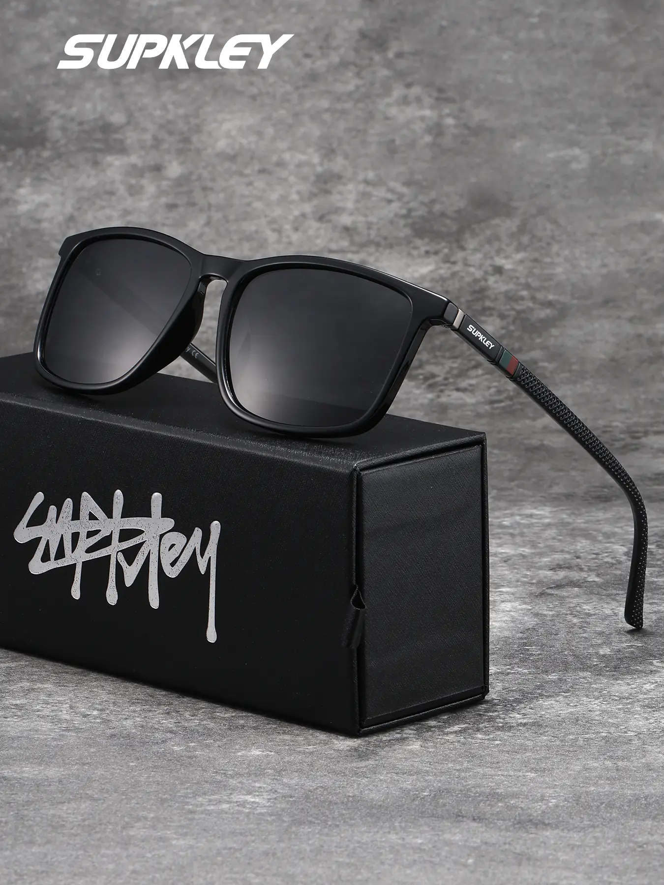 SUPKLEY Classic Polarized Sunglasses, Trendy Sunglasses, Square Frames Sunglasses, Casual Shades, Casual Stylish Glasses, Comfortable PC Material, Lightweight Square Frame, Unisex Casual Style, All Seasons Wear, Plaid Pattern, Polarized Lenses