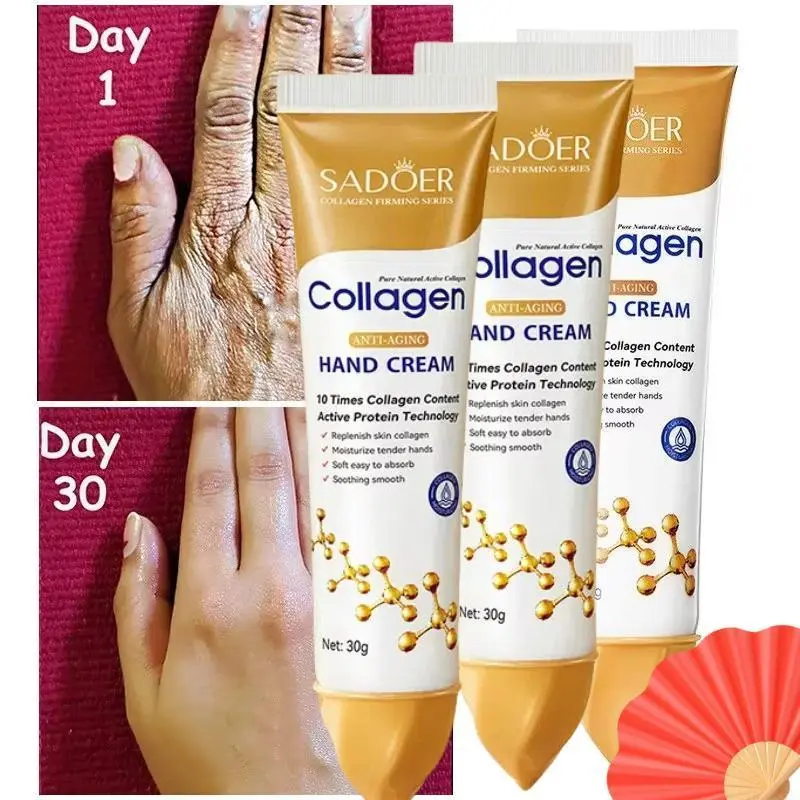 Collagen Blend Hand Cream with Pomegranate - Anti-Aging Moisturizer for Dry Skin & Dry Cracked Hands, Long-Lasting Hydrating Nourisher, 30g