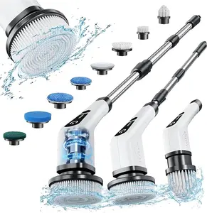 Electric Spin Scrubber, Cordless Cleaning Brush with 8 Replaceable Brush Heads, Tub and Floor Tile 360 Power Scrubber Dual Speed with Adjustable & Detachable Handle for Bathroom Kitchen Car