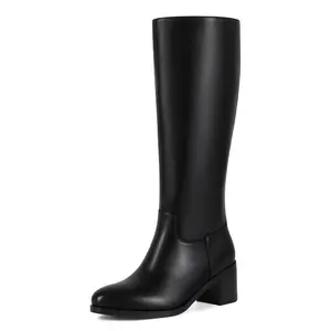 Boots for Women Wide Calf Boots Knee High Boots Women with Pointed Toe Almond Toe Chunky Block Heel Boot