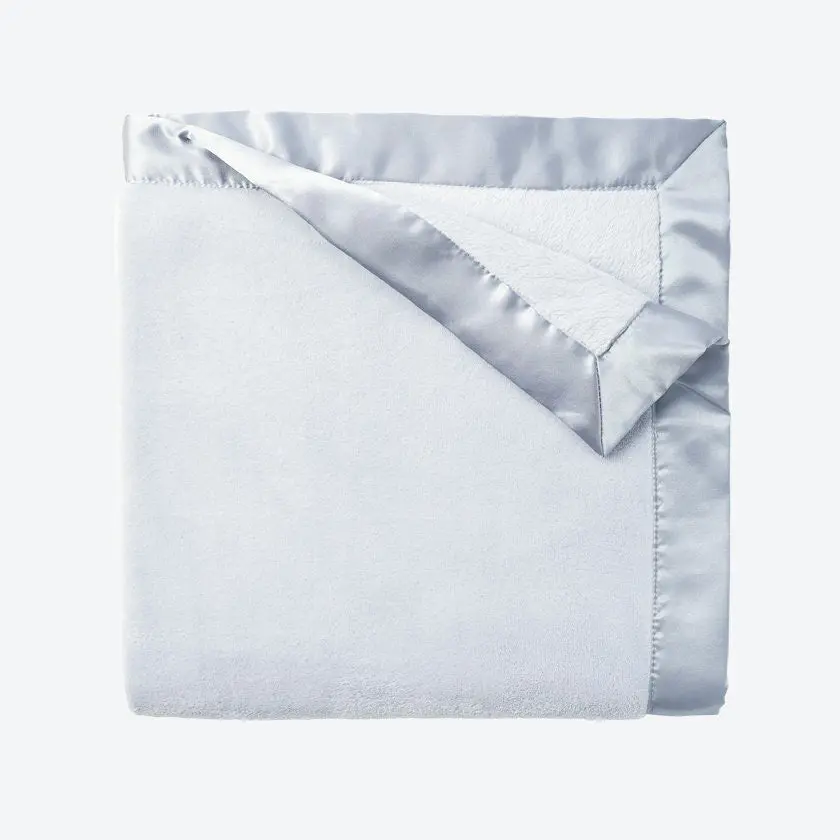Pale Blue Satin Trim Flannel Fleece Baby Stroller Blanket