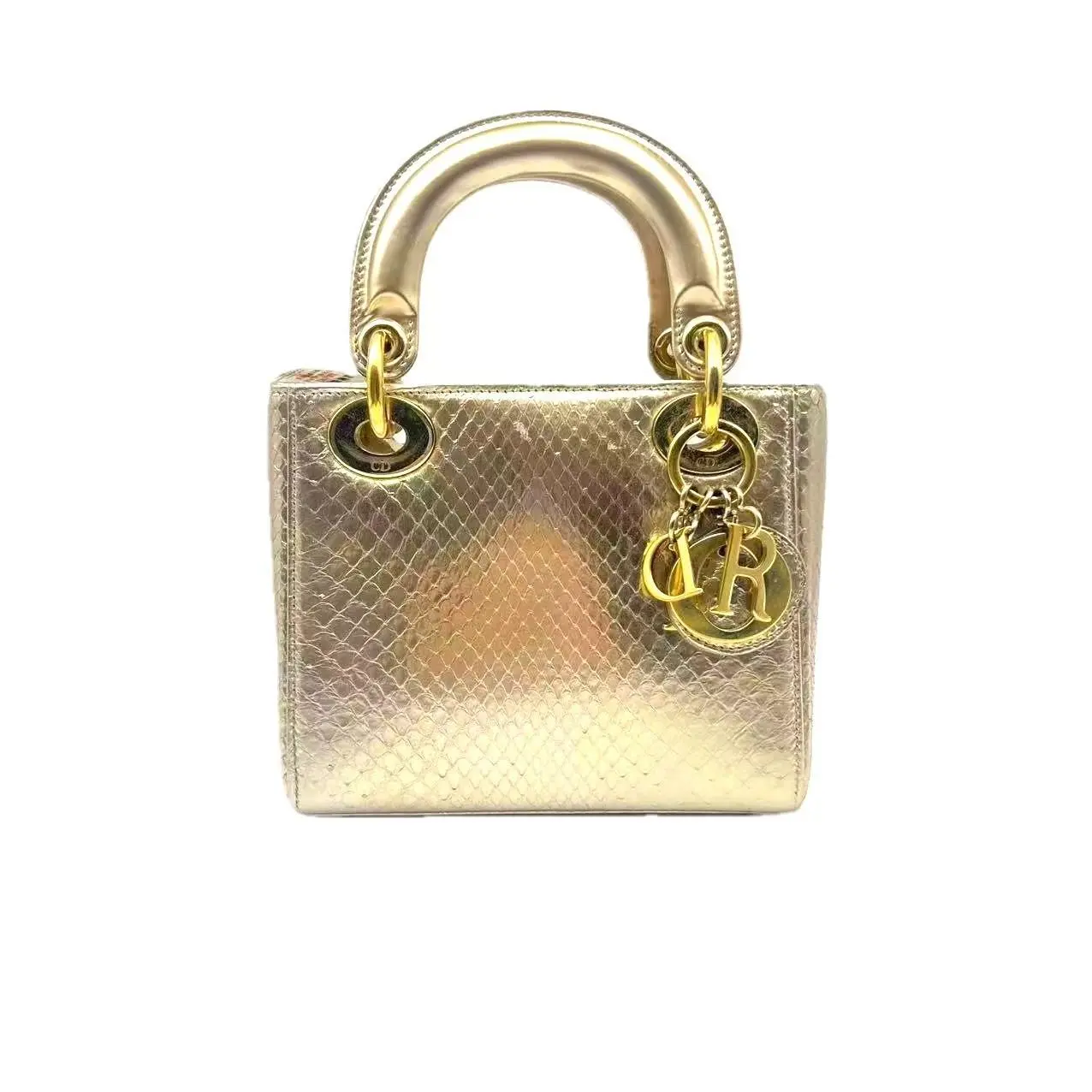 Pre-owned Dior hz9 Dior, champagne gold, special craftsmanship, three compartments, Lady bag. 62689
