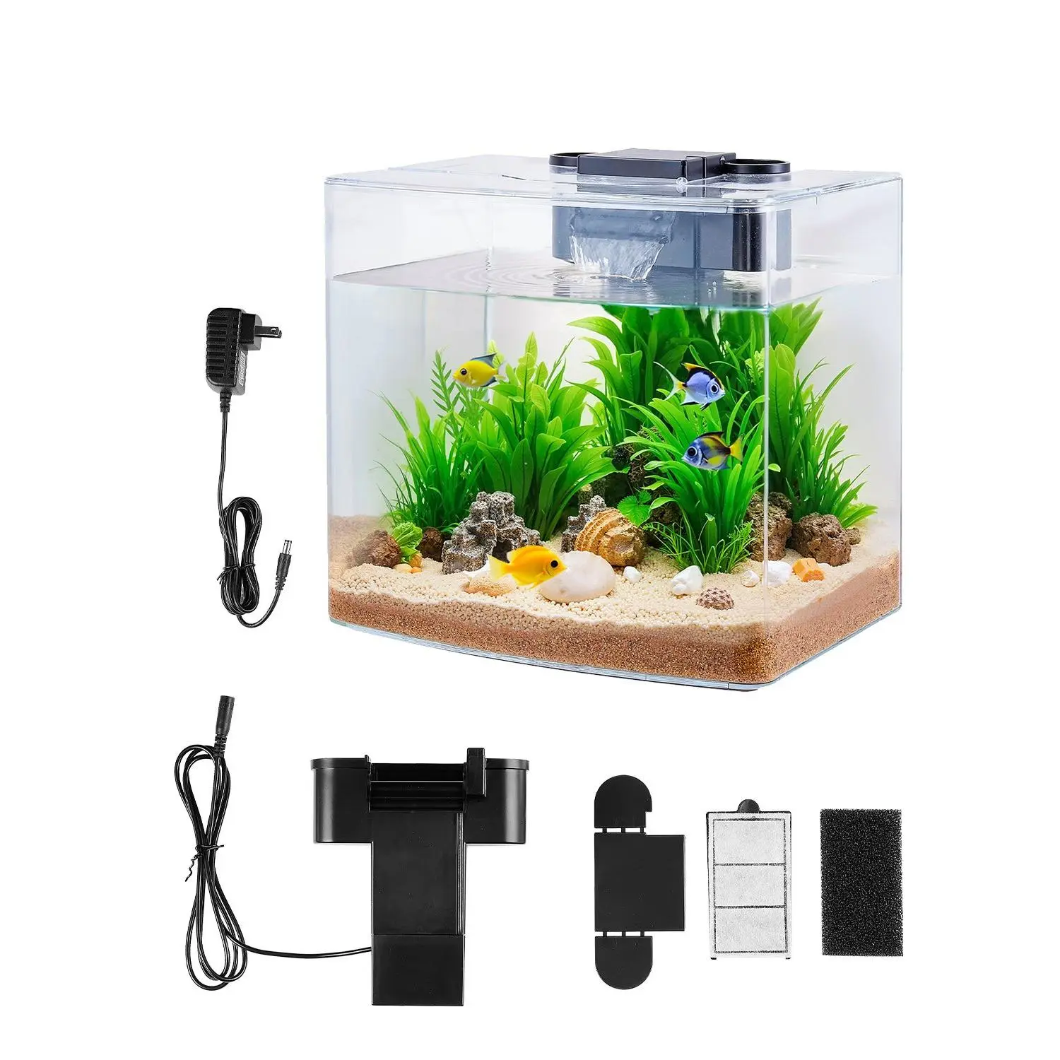 【Summerfinds】VEVOR 3.5 Gal Arch Ultra-Clear GPPS Smart Starter Fishtank, Adjustable 3-Color Lighting, Self-Cleaning Auto-Filtration System, Freshwater/Saltwater Aquarium for Home & Office, GPPS Plastic Building Set