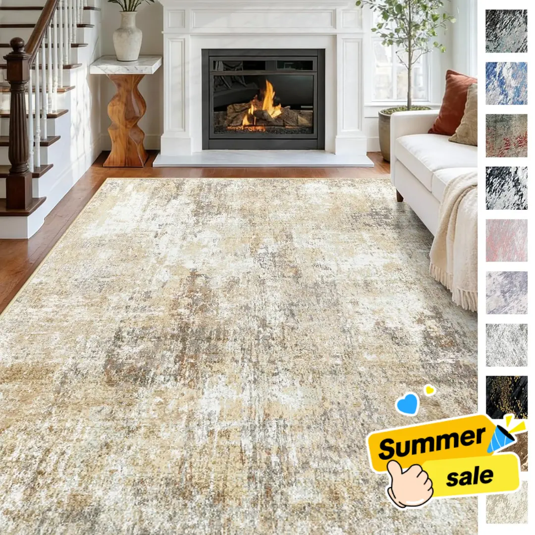 Back To School | BESTSWEETIE Washable Area Rugs, Neutral Rugs 8x10 For Living Room, Bedroom & Dorm- Soft Faux Wool Carpet, Non-Slip Modern Abstract Rug, Rustic Farmhouse Decor, Vintage Moroccan Carpet For Entryway