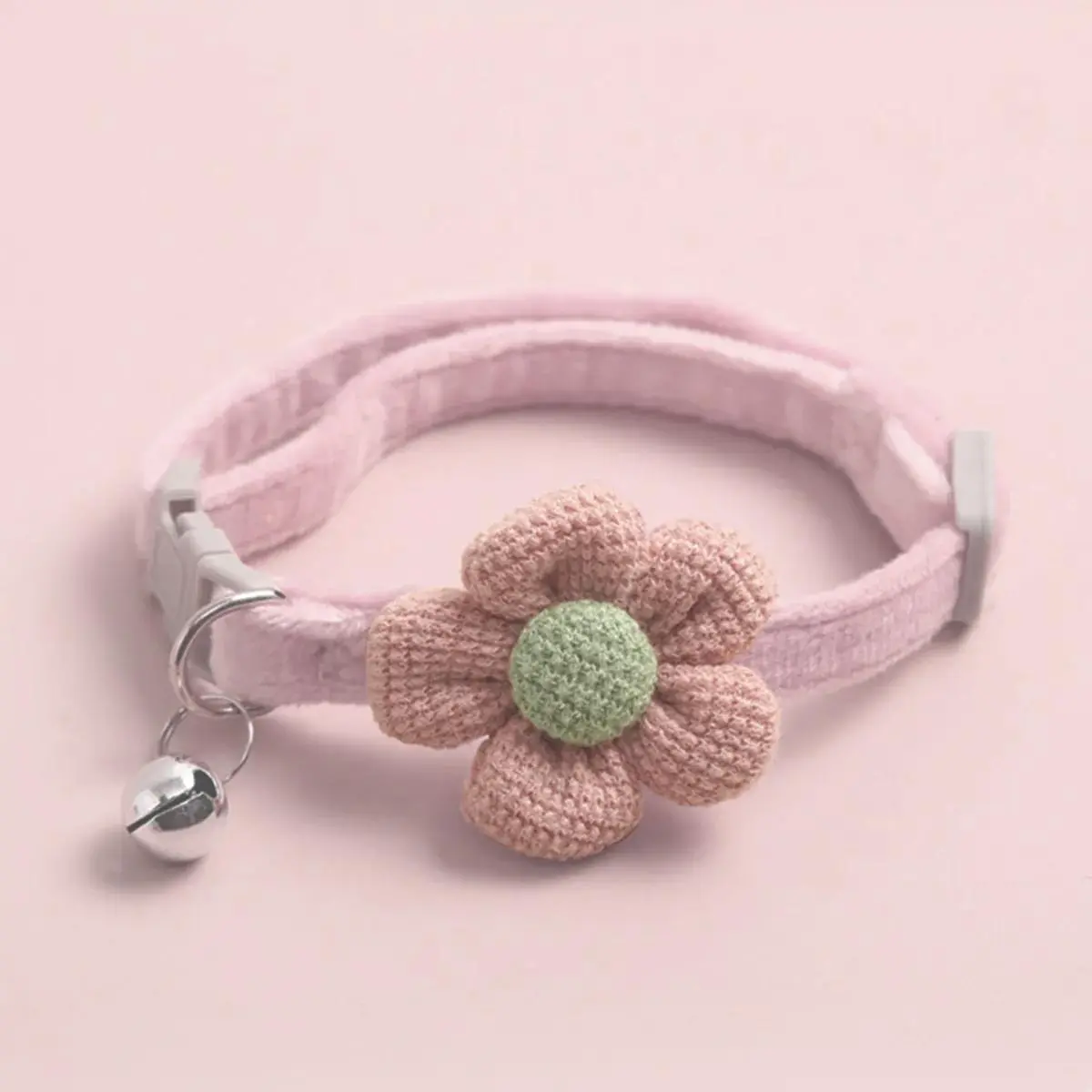 Cute Flower Design Knit Embroidery Pet Collar, Trendy Pet Collar with Bell Feature For Dogs & Cat, Adorable Fashionable Dog & Cat Collar For Pet Decoration