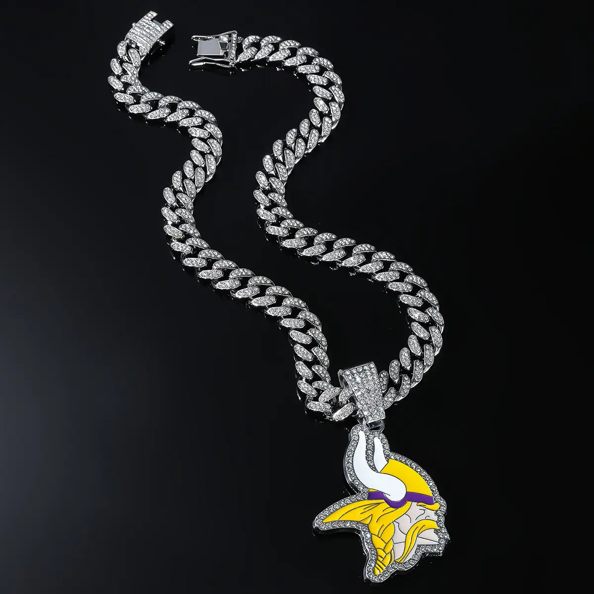 Custom Team Logo Iced Out Cuban Chain Necklace Full Zirconia Football Pendant Durable Alloy Jewelry for Sports Fans and Athletes