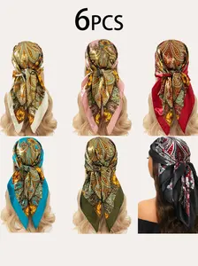 Handkerchiefs Hair Silk Scarf 90*90cm Print Satin Big Square Silk Scarves Shawls for Women Luxury Brand Designer Hijab Headband