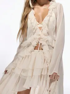 Women's Solid Color Sexy Evening Date Vacation Romantic Beach Long Cardigan, Stylish Open Front Sweater for Casual, Beach Cover Ups