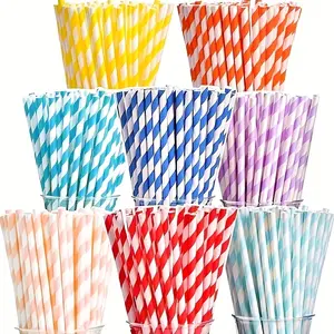 100pcs Thick Design Disposable Biodegradable Colorful Party Straws, Creative Birthday Holiday Decorations, Artisan Craft Straight Paper Straws