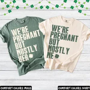 Comfort Colors St Patricks Day T-Shirt, Matching Couple Pregnancy Announcement Shirt, Pregnancy Reveal Im Pregnant Tee, First Time Mom Gift, St Paddys Day Outfit