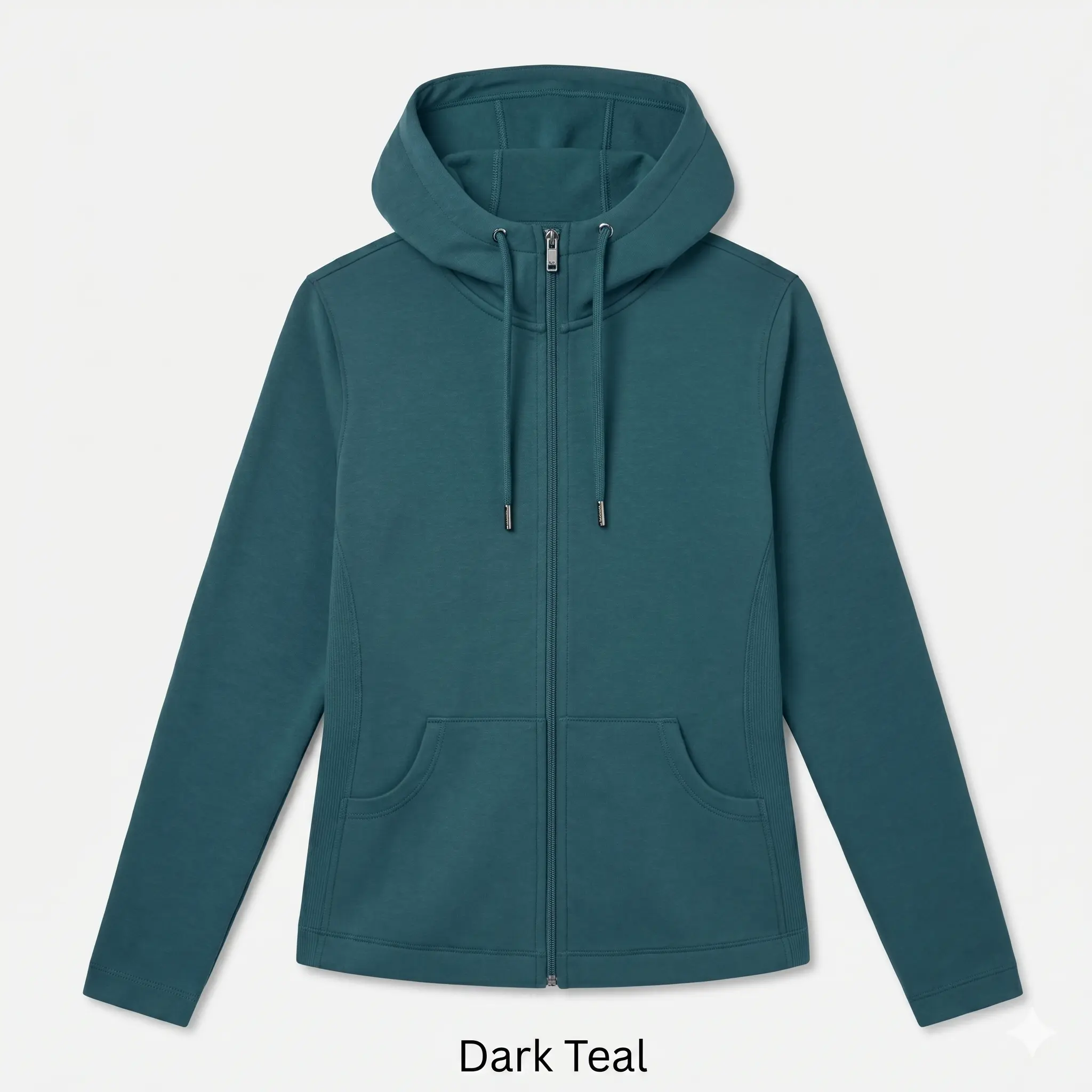 Women's Basic Casual Athletic 1-Size Slim-Fit Full-Zip Hoodie, Ribbed Detail Jacket, All Seasons, Do Not Dry Clean (Aquifer/Dark Teal/Lichen Green)