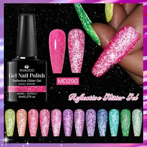 MSRUIOO 8ML Reflective Glitter Nail Polish, 12 Colors Neon Summer Trendy Candy Color Series Nail Gel, Long Lasting, Alcohol-Free, Soak Off UV LED, Fashion Nail Art Gift for Women & Girls, Manicure