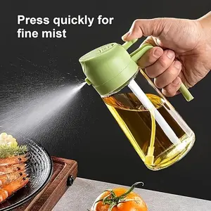 2 in 1 Oil Dispenser and Sprayer - 16oz/470ml Glass Oil Spray Bottle, Olive Oil Mist Dispenser for Kitchen, Air Fryer, Salad, Grill Utensils - Heat Resistant Preserving Container