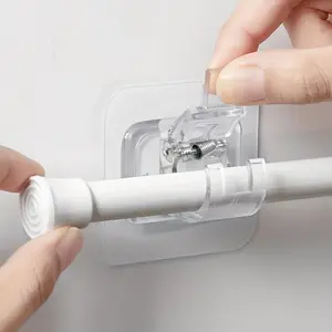 10pcs, Hanging Rod Fixer, Non-drilling Adhesive Bracket Clip, Horizontal Rod Hook, with Buckle