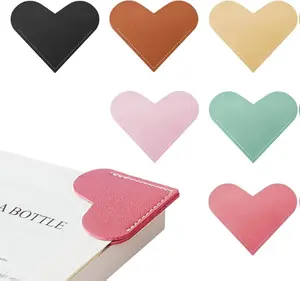 6pcs Leather Heart Bookmarks for Reading Women, Cute Corner Page Book Marks for Book Lovers Teachers Students, Reading Accessories Gifts for Book Lovers (Love A-6pcs)