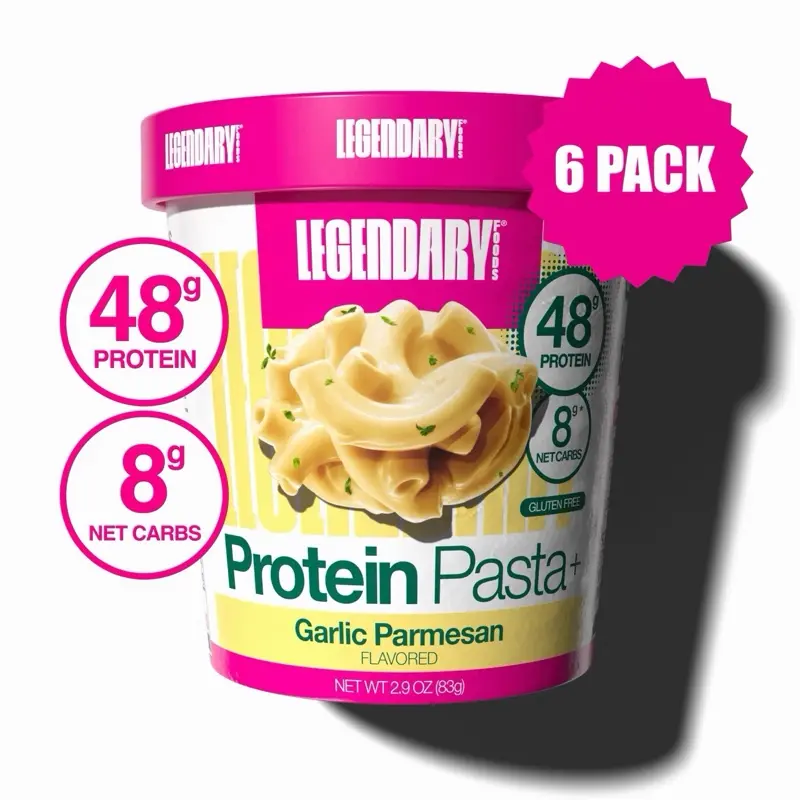 Legendary Foods Protein Pasta Plus Garlic Parmesan (6-Pack) - 48g Protein, 8g Net Carbs, Gluten Free