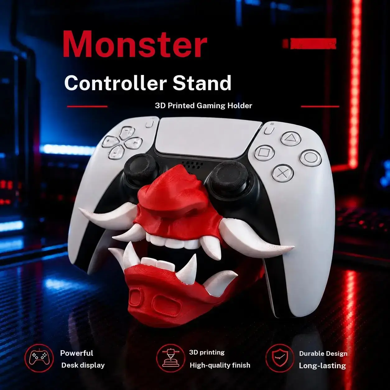 Ps5 Controller Stand, 3D Printed Monster Design, Gaming Holder, Controller Accessories, Demon Mouth, Desk Storage, Display Stand, Gamer Desk Accessory