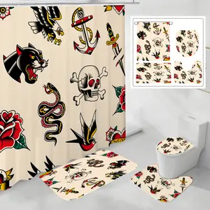 Waterproof Shower Curtain with Tattoo Print Design, 71x71 Inches Bathroom Decor, Durable & Stylish Bath Accessory with Hooks, Shower Curtain Sets