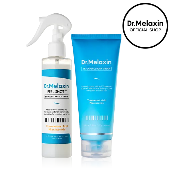 [Dr.Melaxin Official] 2-Step Smoothing Body Glow Routine, Tranexamic Acid Exfoliating Spray & Niacinamide Capsule Cream for Dark Spots & Hyperpigmentation