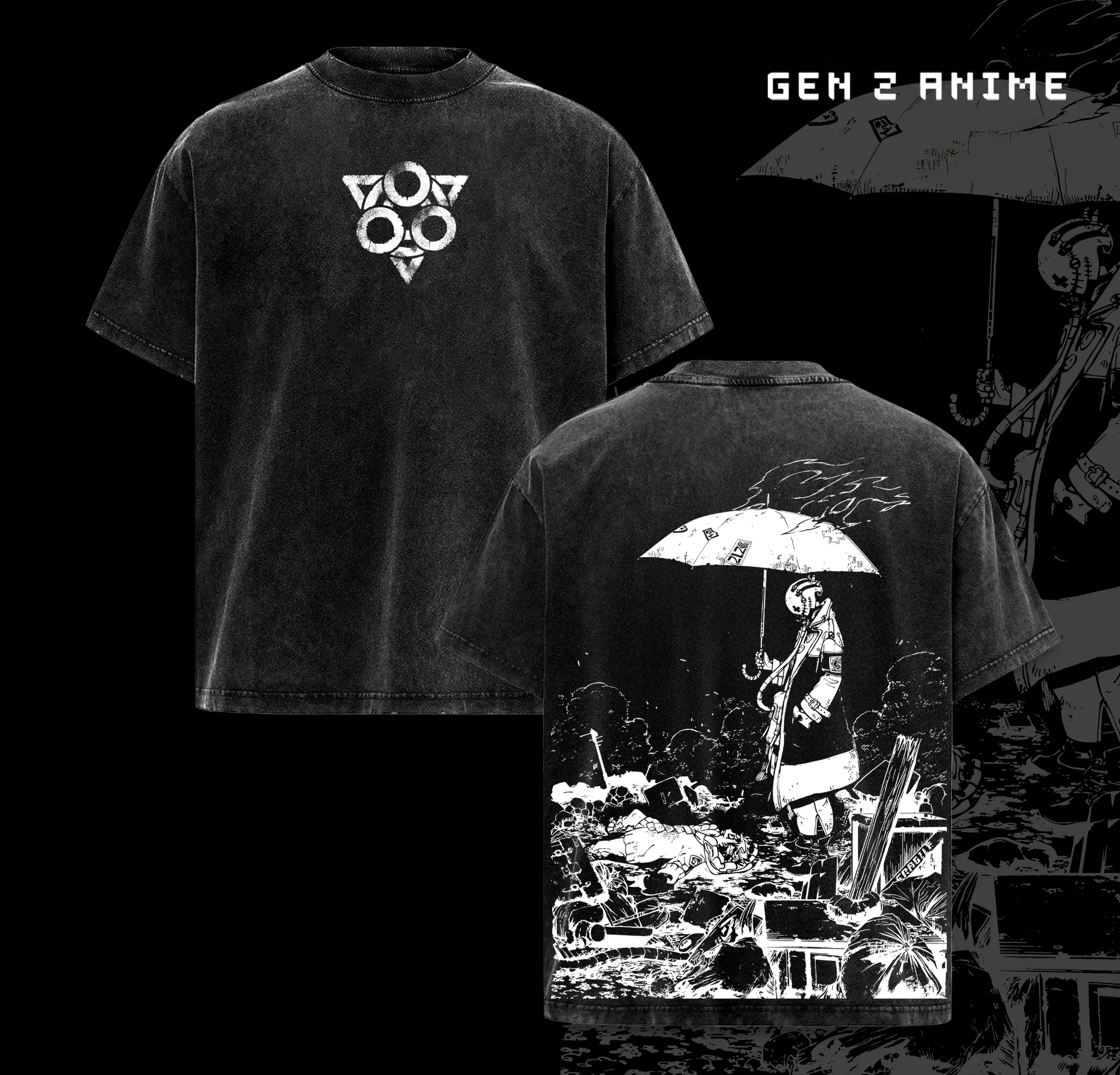 Gachiakuta x Rudo & Enjin Vintage Unisex Oversize Anime Manga Acid Washed Heavyweight Cotton T-shirt, graphic tee,anime merch fan, outfits men,boys merch