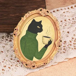 Vintage Oval Mini Frame Refrigerator Magnet, Creative Gift, Cat Portrait, Moss Sweater, Home Decor, Holiday Gift