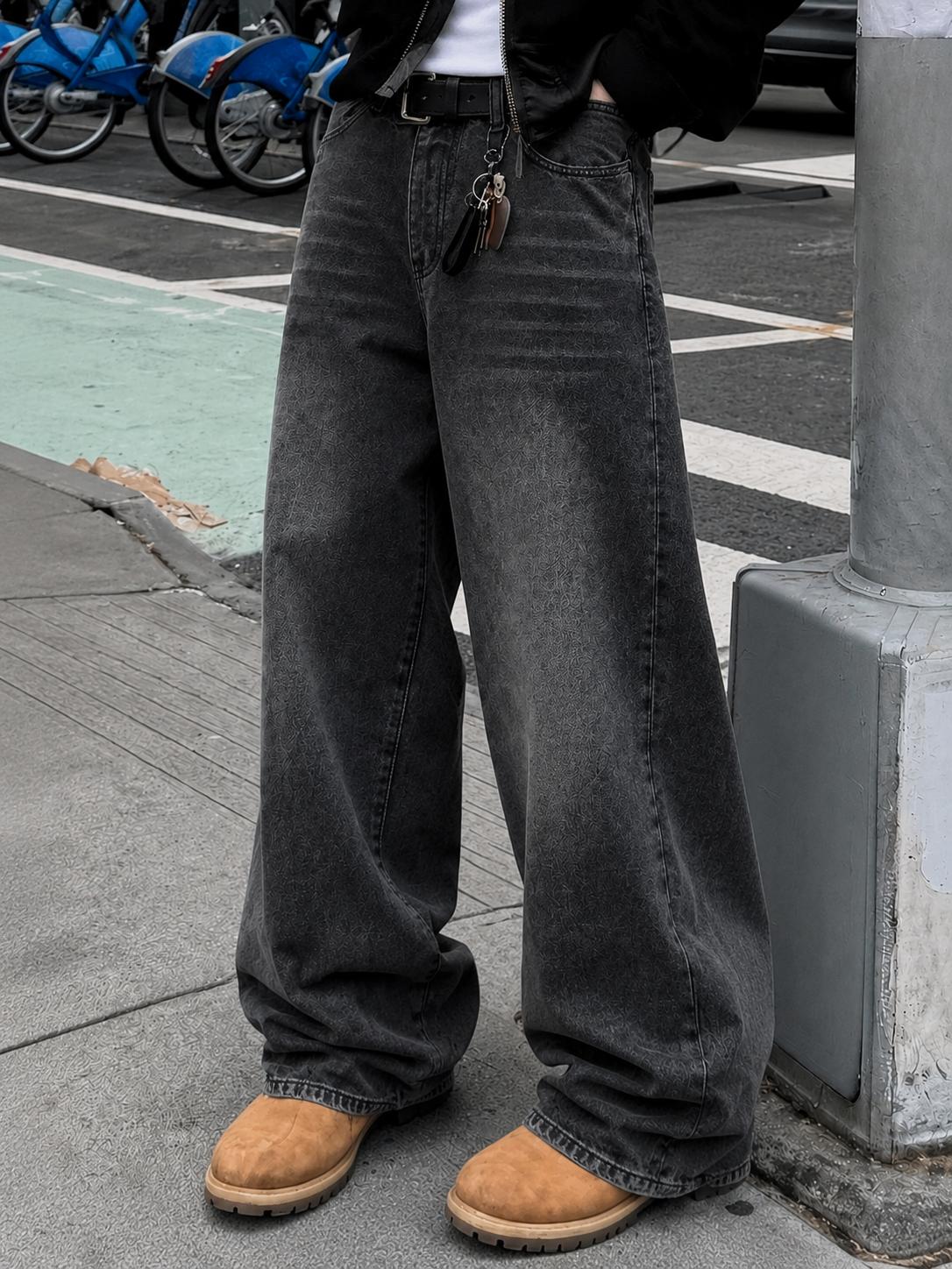 Baggy Wide Leg Jeans for Men and Women, Casual Fashion Streetwear Denim Pants, Low Rise Loose Fit Y2K Skater Jeans, Relaxed Straight Leg Urban Hip Hop Jeans with Pockets for Daily Wear, Vintage Grunge Style Denim Trousers Pants for US Outfits, Club Outfit