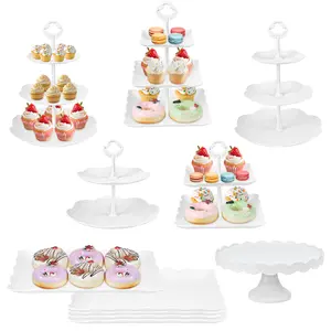 11Pcs Dessert Table Display Set,  White Cupcake Stand Set with 3-Tier & 2-Tier Dessert Stands, 10" Plastic Cake Stand &  Serving Trays for Wedding, Birthday, Baby Shower, Party&treat table displays set
