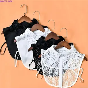 Women's Vintage Detachable Lace Collar - Floral Embroidered with Beaded Accents, 1-Size Secure Fastener Fake Collar, Elegant Layering Accessories for Women, Winter & Spring Outfits