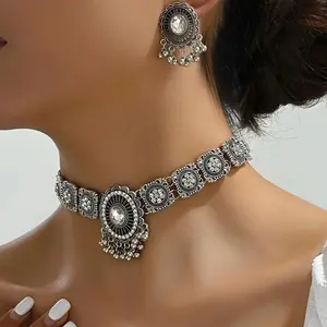 1 Pair Stud Earrings +1 Pc Necklace With Unique Water Drop Tassel Design Alloy Jewelry Set Suitable For Women Party Accessories