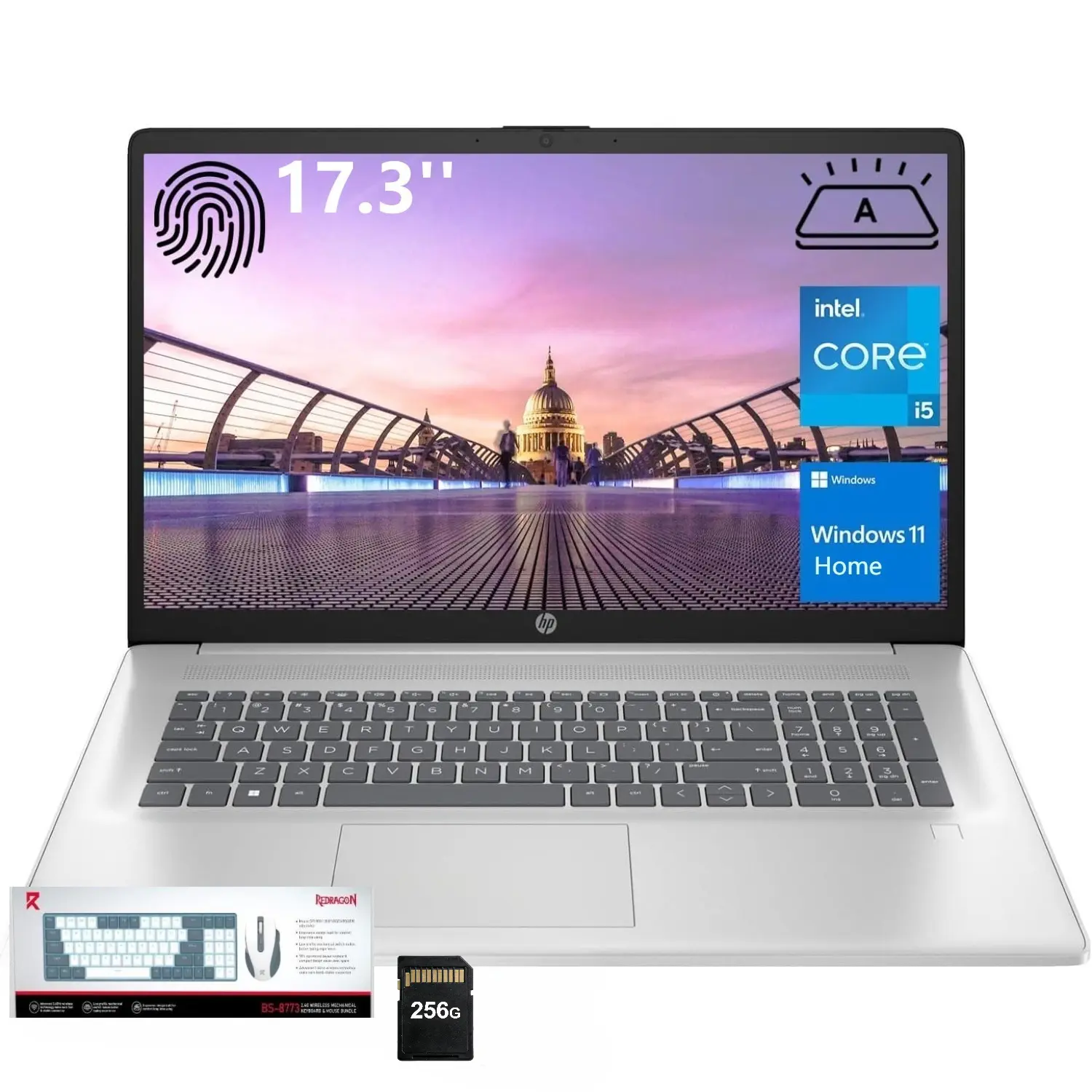 HP Essential Business Laptop, 17.3" FHD Display, Intel Core i5-1334U, up to 32GB RAM, 512GB SSD, Wi-Fi 6, Webcam, Backlit Keyboard, Windows 11 Home, Silver, Bundle Accessory