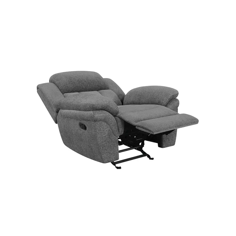 Bahrain Upholstered Glider Recliner - Charcoal Memory Foam Chair with Single Seat, Wall Hugger, Pocket Coils, Armrest, Space-Saving Corner-Fit Indoor Furniture for Man Cave