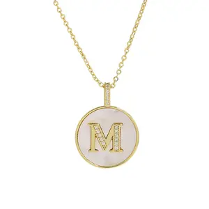 Gold M Initial Necklace With 18k Gold Plated Letter Pendant, Mother of Pearl & Simulated Diamonds, 16”-18” Length