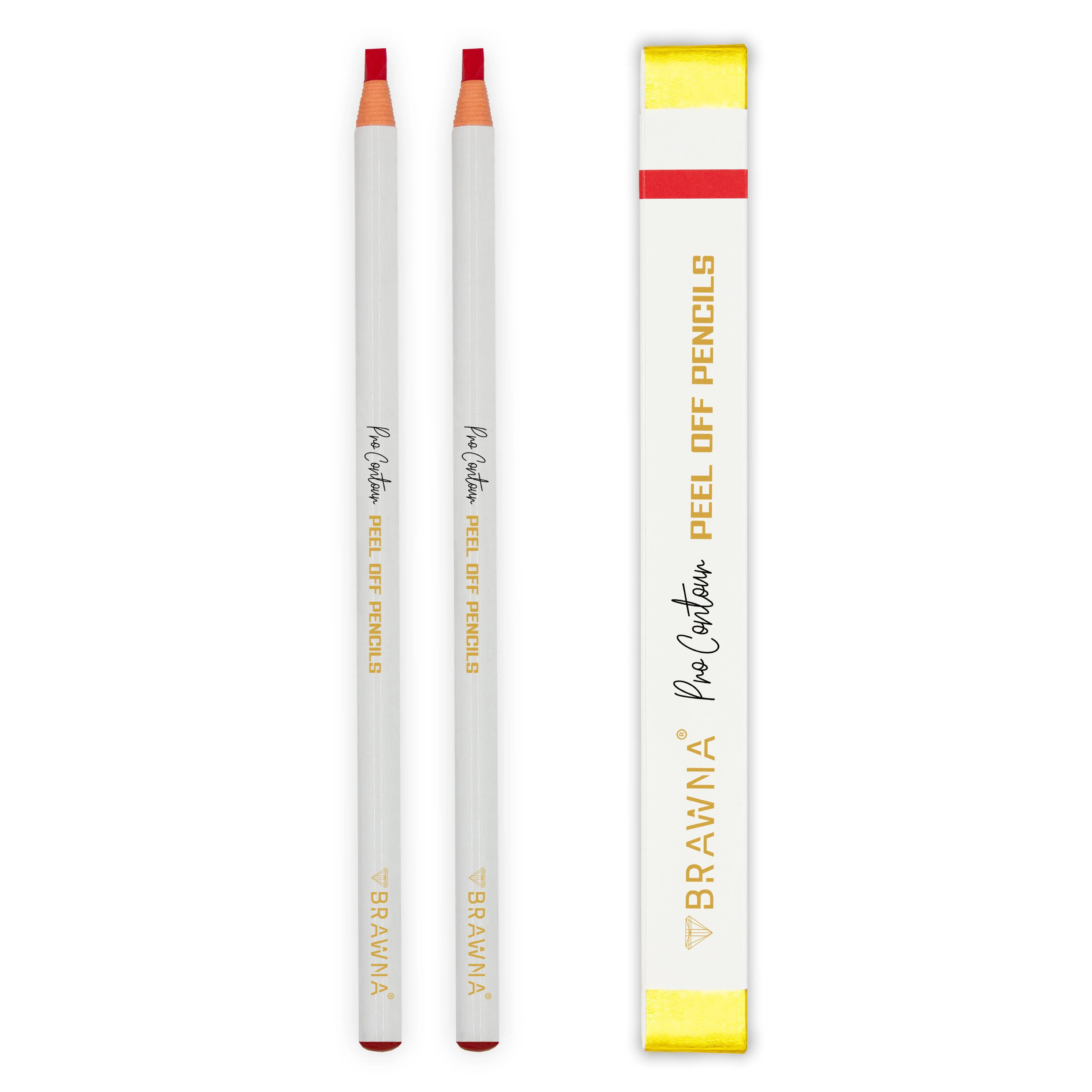 BRAWNA Pro Contour Peel Off Pencil for Eyebrow and Lip Mapping - Set of 2 - Red - PMU Supplies- Lip Blushing Supplies Eyebrow Makeup Products Eyebrow Enhancer