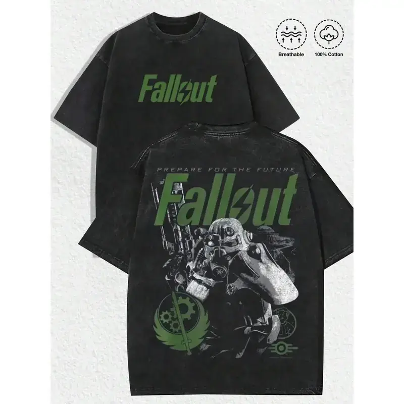 Fallout Vintage Distressed Washed Black Tee Brotherhood of Steel Power Armor Graphic Unisex Oversized 100 Cotton Short Sleeve Top Retro Gaming Streetwear Casual Daily Outfit, Gift for Wasteland Game Fans, Oversize Shirt, Vintage Outfit, y2k Styles