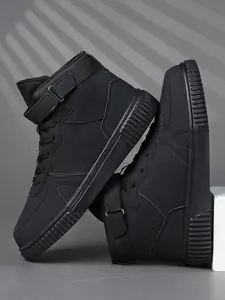 Men's Warrior High Top Casual Sports Shoes, Sneaker, Pure Simple Design, PU Leather, Anti-Slip, Durable, Suitable for Work, School, Leisure