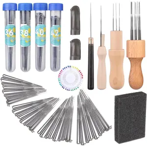 127 Pcs Needle Felting Needles, 4 Sizes Felting Needles, Needle Felting Tools Wool Felting Supplies Kit with 3 Types Wooden Holders, Foam Pad, Needle Felting Starter Kit for DIY Crafts