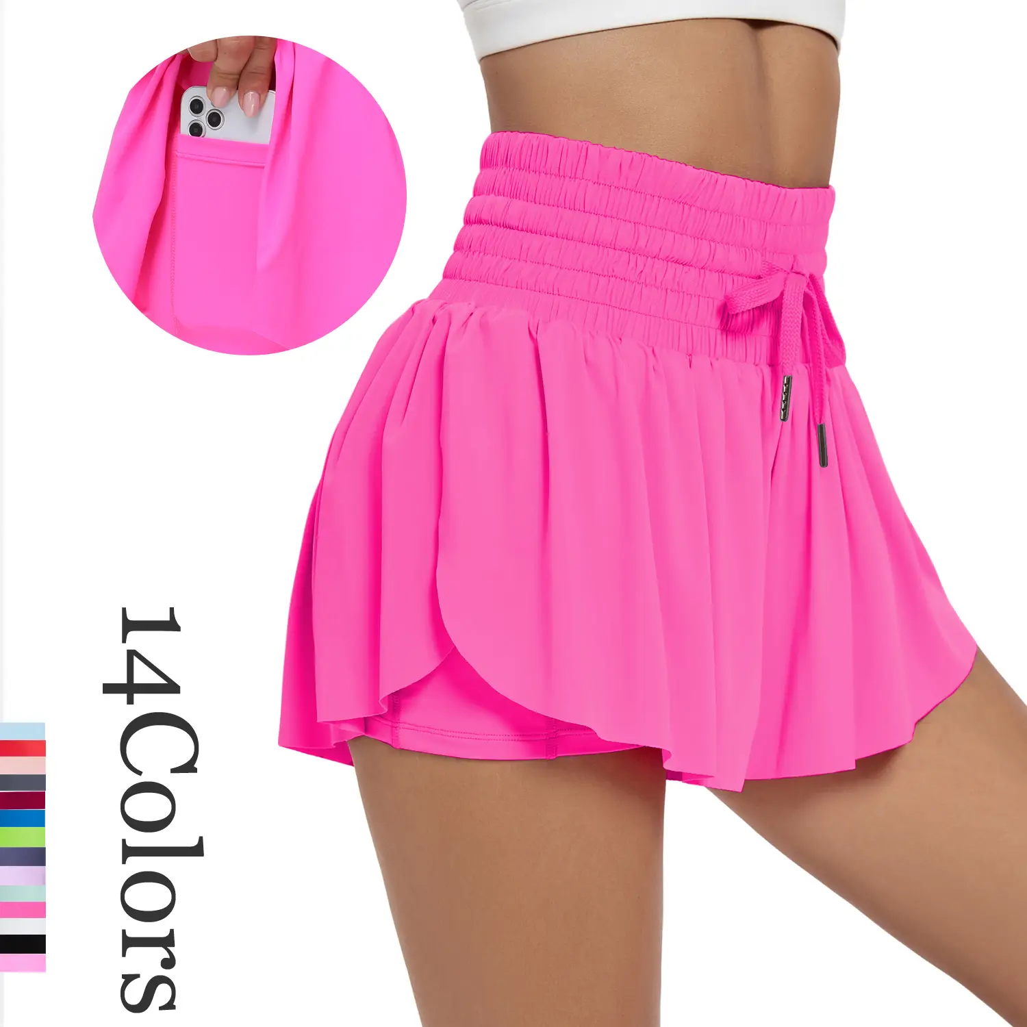Women's Flowy Athletic Shorts Golf Shorts High Waisted Solid Pocket 2-in-1 Sporty Workout Shorts for Gym Yoga, Tennis, and Indoor/Outdoor Sports