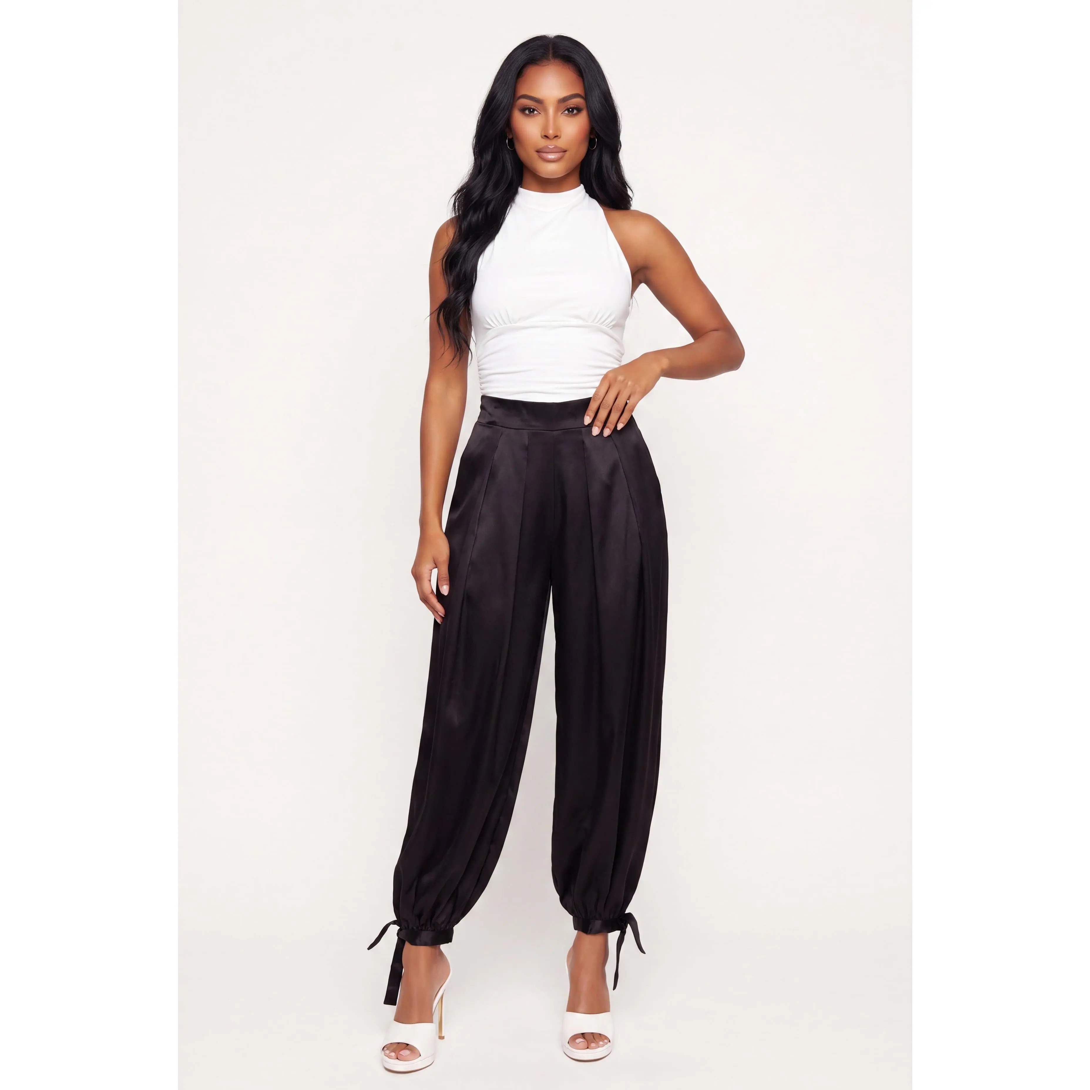Satin High Waisted Pleated Balloon Pants