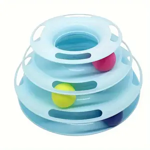 Interactive Cat Tower Toy with Spinning Ball, 3-Tier Cat Turntable Toy, Durable 3-Level Track and Ball Play Structure, Exercise Game and Fun Cat Toy, Entertaining Pet Activity Center, Perfect Gift for Cat Lovers, No Batteries Required