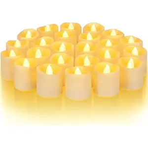 24-pack flameless prayer candles, 200+ hours of ultra-long battery life electric simulated candles, battery-powered warm white tea candles, suitable for Christmas and wedding decorations (ivory-colored base, batteries included).