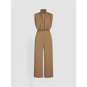 Cider [3 colors, size 0-10] High Neck Solid Zipper Ruched Jumpsuit