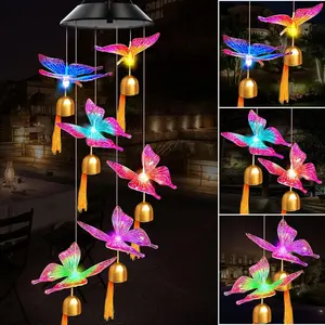 JNOEC Solar-Powered Butterfly-Shape Wind Chimes - IP65 Waterproof Lighted Garden Decor, Built-in Battery Night Lighting, Easy-Hang Photovoltaic Lamp, Gift for Mom, Sister, Best Friend (Birthday, Christmas)