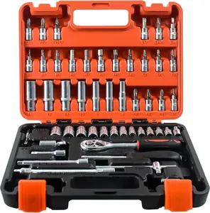 53-Piece Socket Wrench Set 1/4" Drive Ratcheting Wrench Kit with Plastic Storage Case, Ideal for Automotive Repair, DIY Projects, Home Maintenance and Mechanics