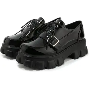 Womens Platform Oxford Shoes Chunky Platform Loafers Goth Buckle Shoes