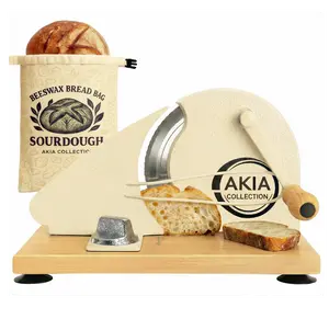 2-in-1 Manual Bread Slicer for Homemade Sourdough Rounds with Beeswax Bread Bag – Hand Crank Bread Cutter, Adjustable Thickness, Guide Rail, Uniform Artisan Slices