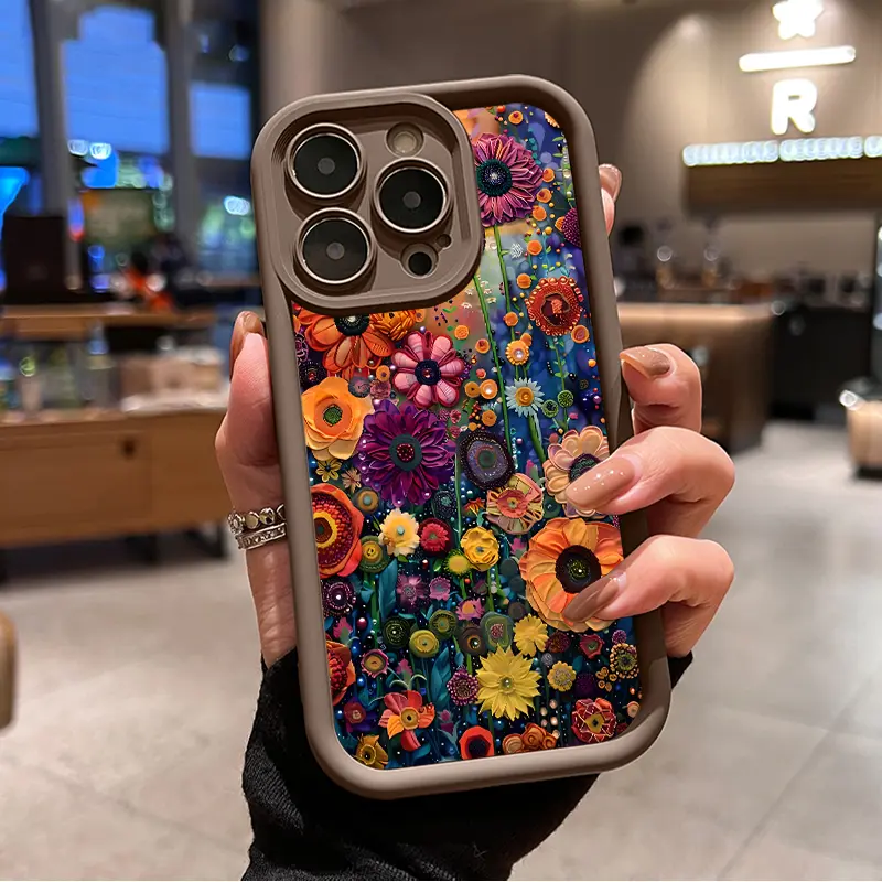 Vintage Flower Creative Pattern Silicone Phone Case for iPhone 16/15/14 Pro Max/13/12/11/XR/XS Plus - Shockproof, Protective, Slim, Durable, Full Camera Protection Mobile Phone Accessories Casing, Smartphone, Handheld